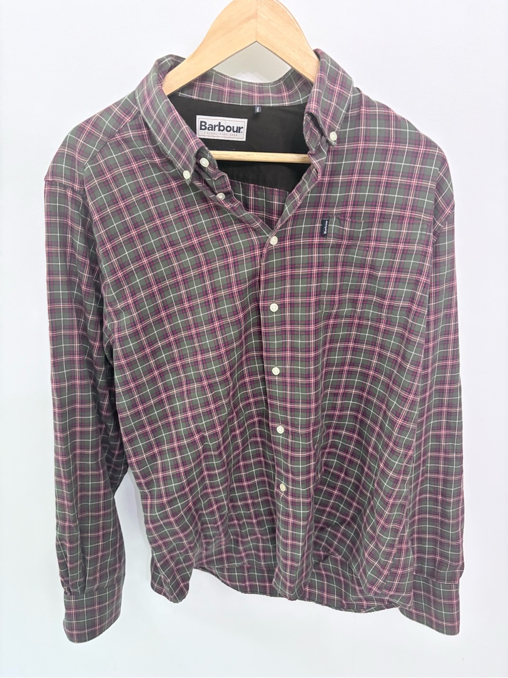 Barbour Green and Maroon Plaid Button-Down Shirt
